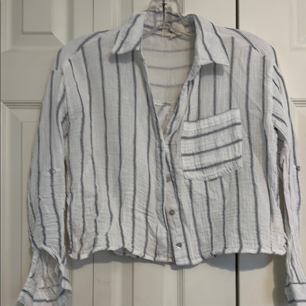 Striped Cropped Button-Up Shirt